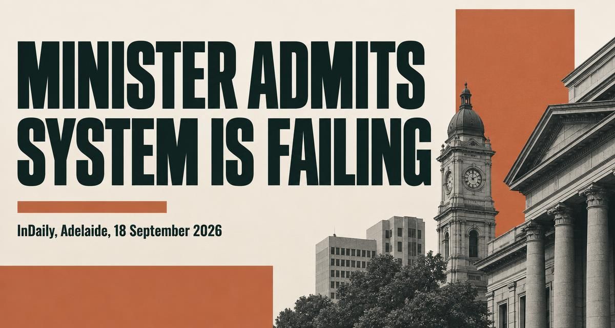InDaily headline 'Minister admits system is failing' from Adelaide, 18 September 2026, reframed through Fix the System's diagnostic lens
